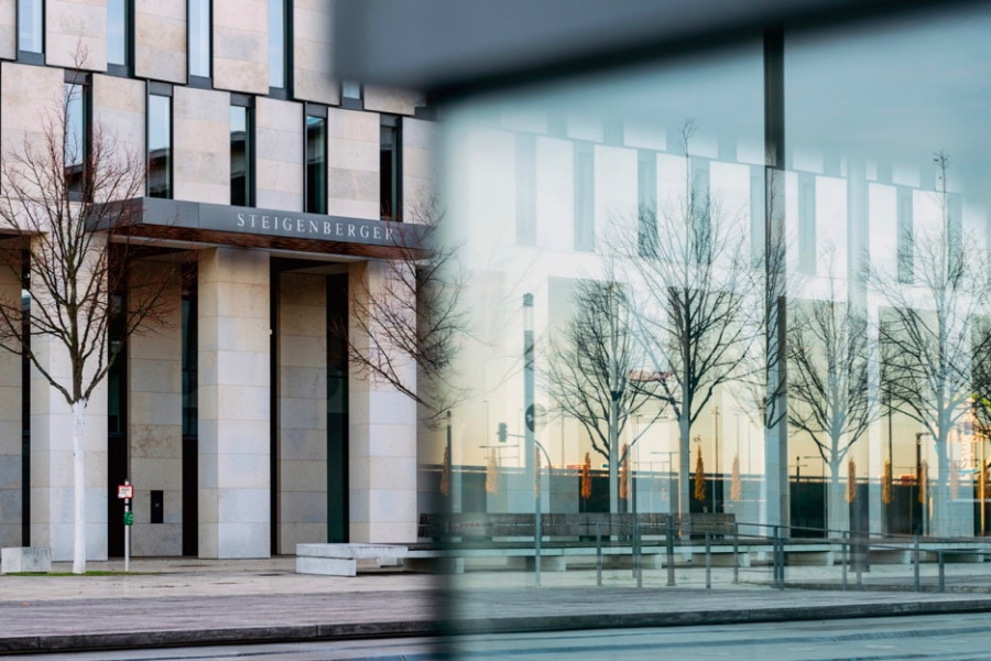 The modern facade of an urban hotel.