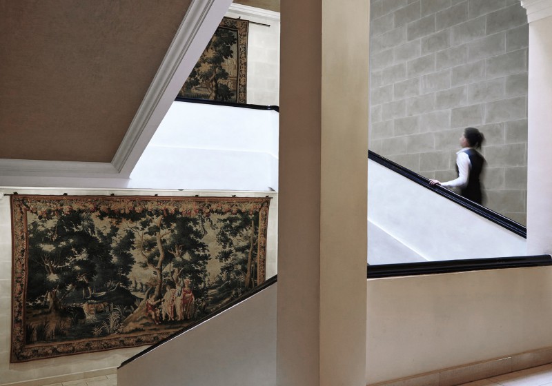 The staircase of a luxurious hotel.